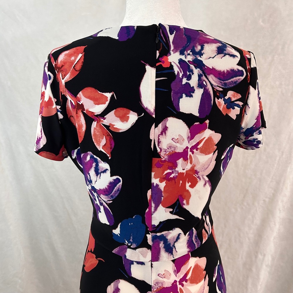 NWOT Lauren Ralph Lauren Floral Faux Wrap Dress Black Purple Coral Sz 8 KY Derby - Picture 5 of 10